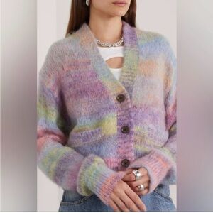 RE/DONE ’90s Cropped Oversized Rainbow Cardigan small mohair blend